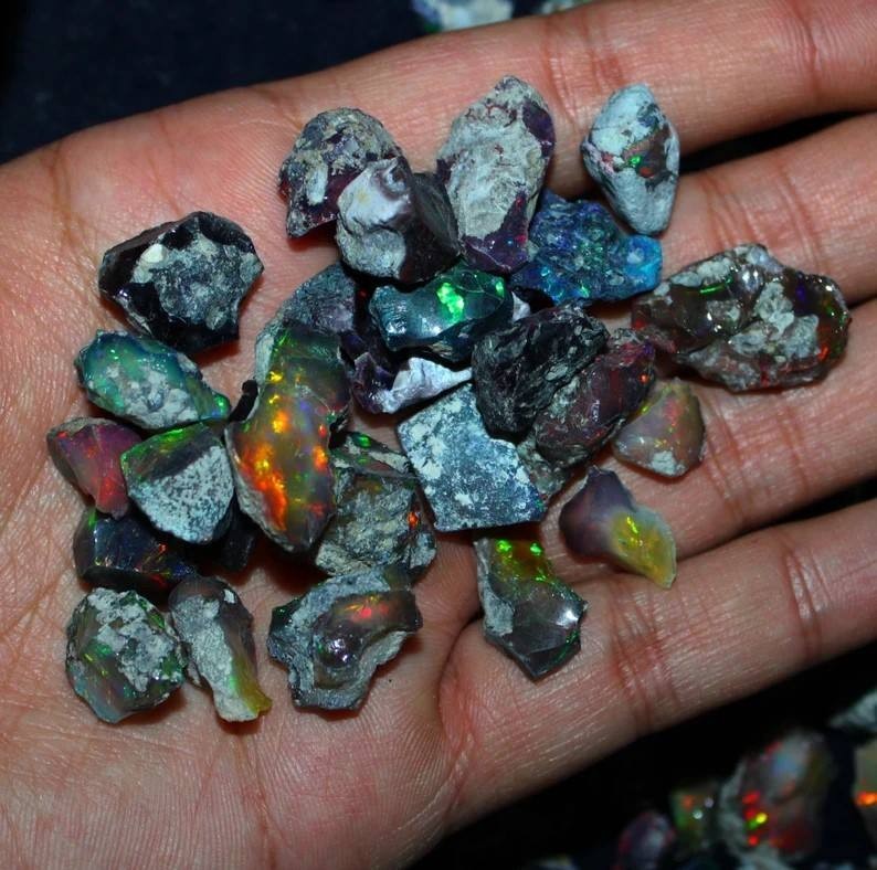 Cut Grade Black Opal Rough Lot Natural Ethiopian Welo Black Opal Raw 3 Pcs
