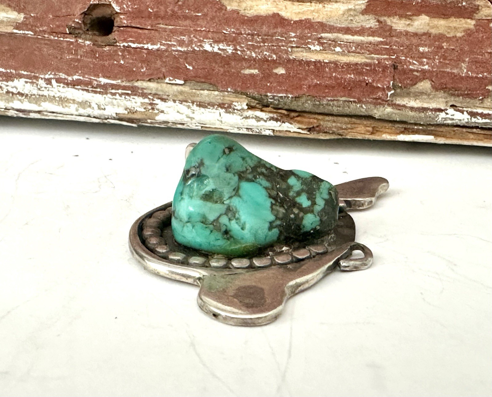 Sterling Silver 925 Abstract Turquoise Vintage Modernist Retro Pendant Handmade