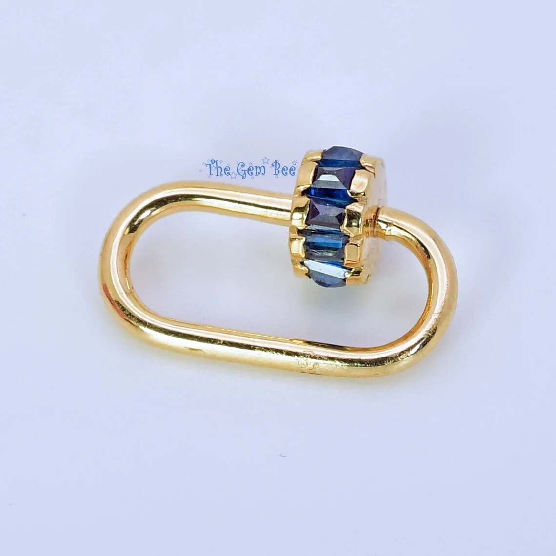 12.5×19.2mm 14K Solid Yellow Gold Blue Sapphire Charm Carabiner Enhancer Charm