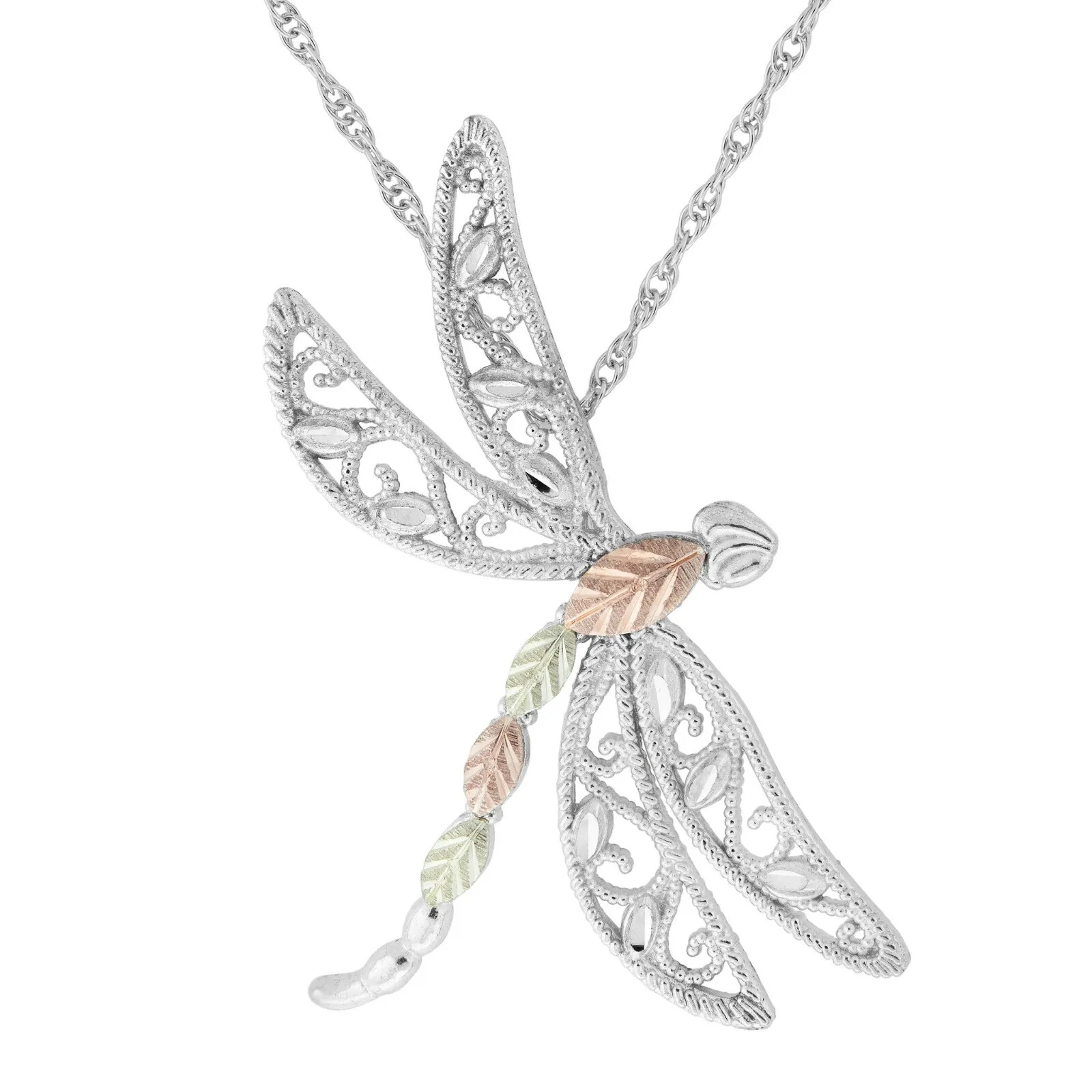 Sterling Silver Black Hills Gold Dragonfly Pendant