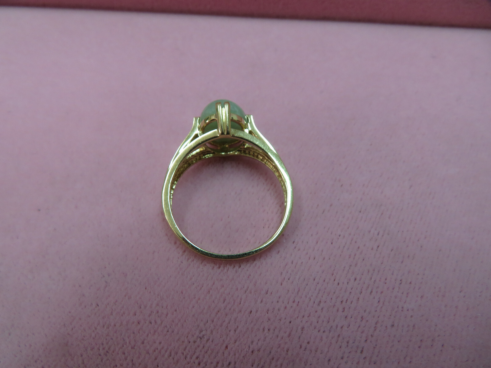 14k Solid Yellow Gold Green Jadeite Jade Ring Size 10 / 4.76 Grams