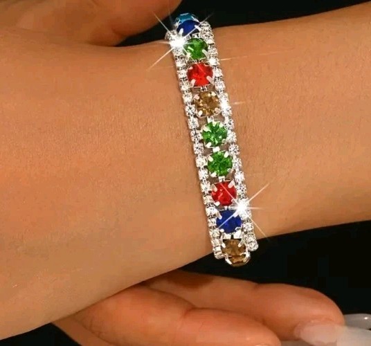 Lightweight Multicolor Faux Gems &Rinestone Tennis Bracelet, Fashion Jewelry
