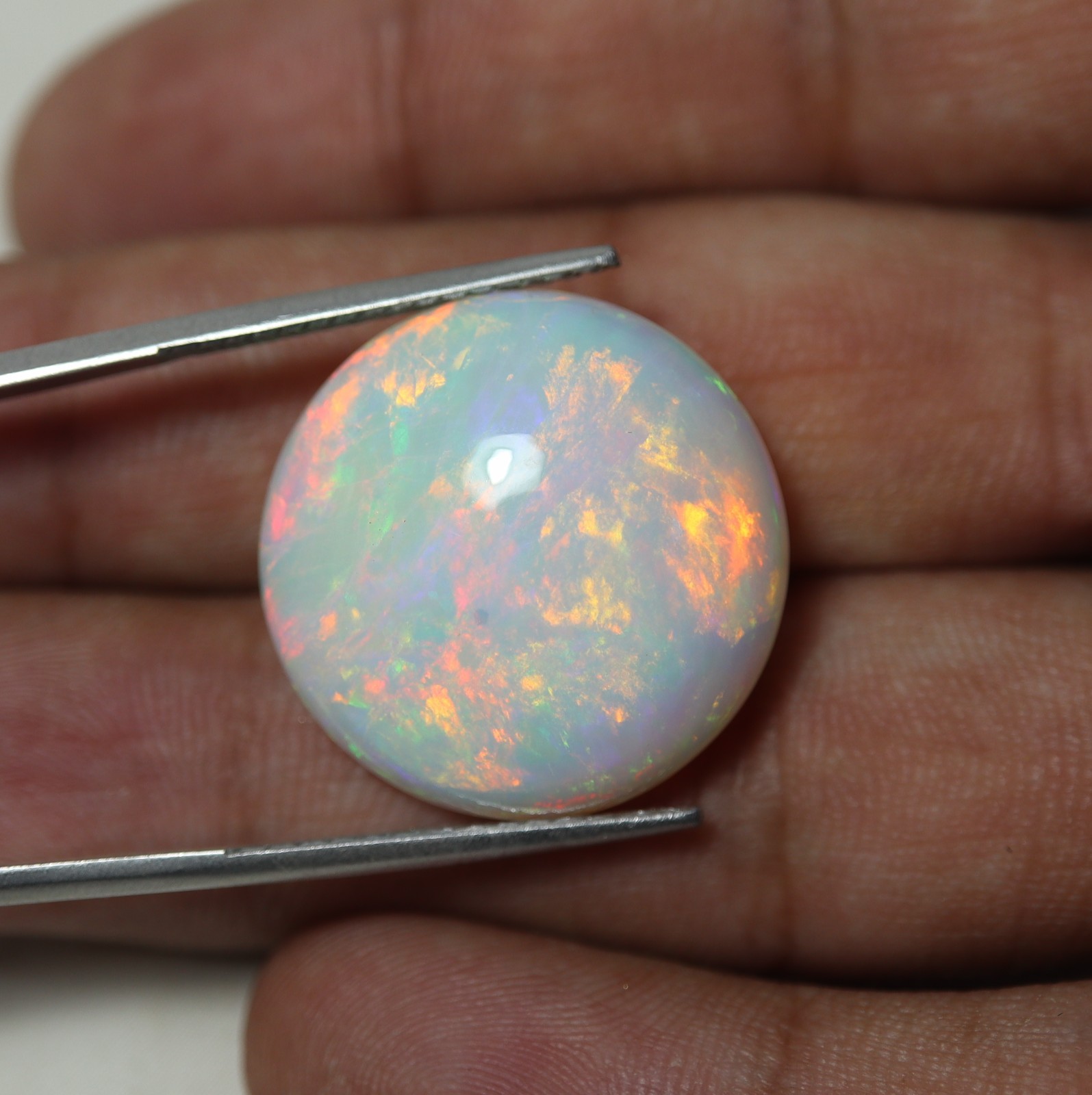 22.5MM Round Natural AAA White Ethiopian Opal Flashy Multi Fire Cabochon 24.8Cts