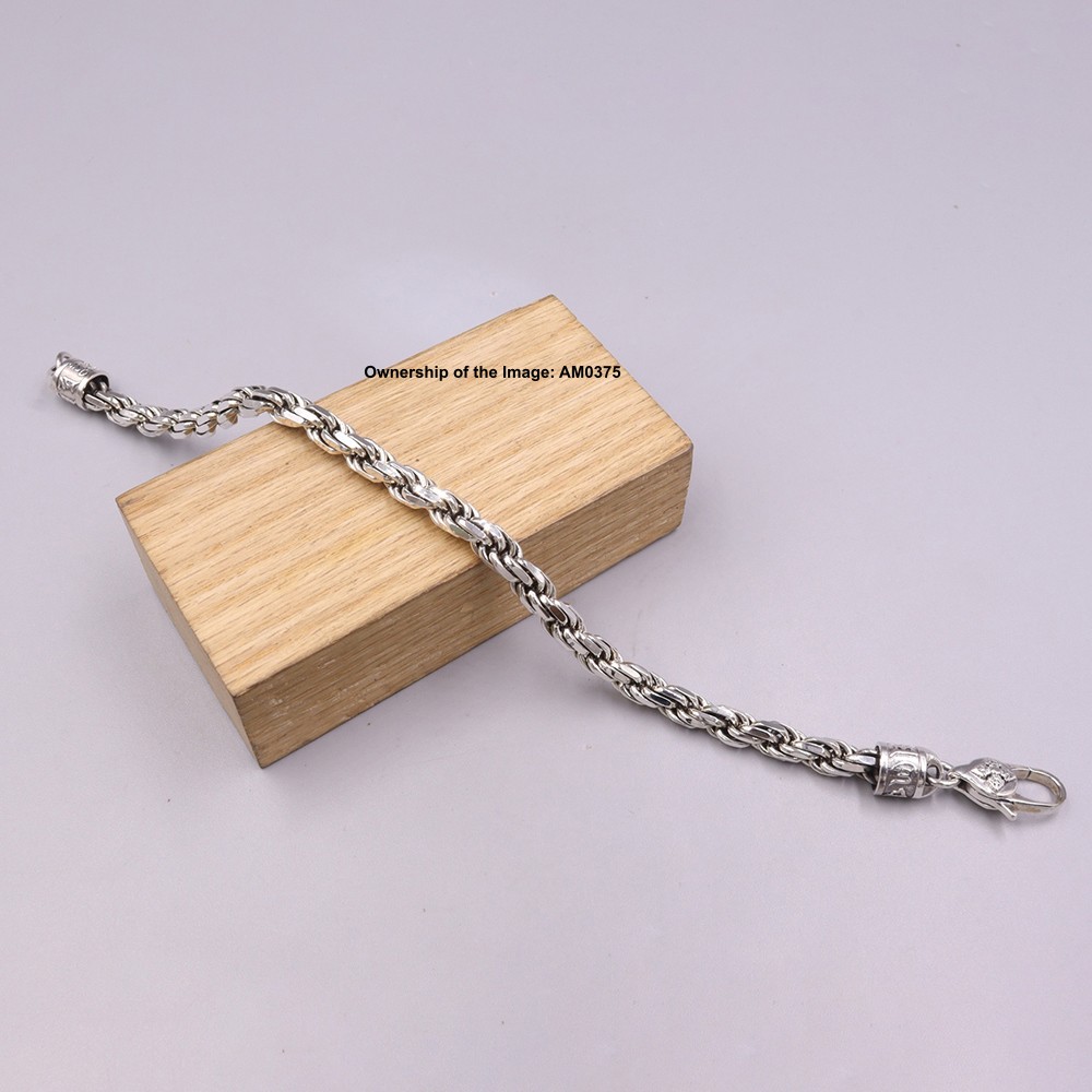 Real S925 Sterling Silver Men’s Bracelet 4mm Rope Link Chain 8.26inch 24-26g