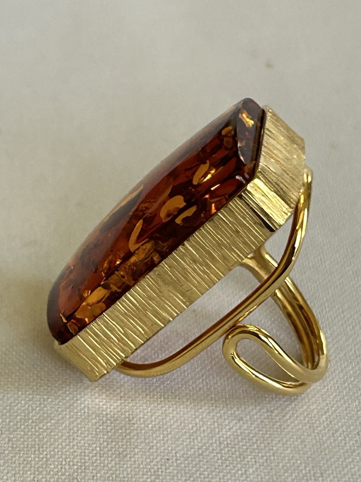 Baltic Amber 925 Sterling Silver Gold Plated Rectangular Adjustable Ring Sz 7-9