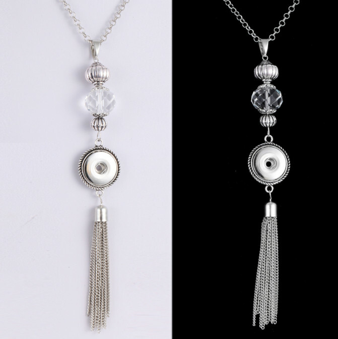 Snap Jewelry Necklace CZ Rhinestone Tassel 32″ fits 18-20mm Ginger Style Charms