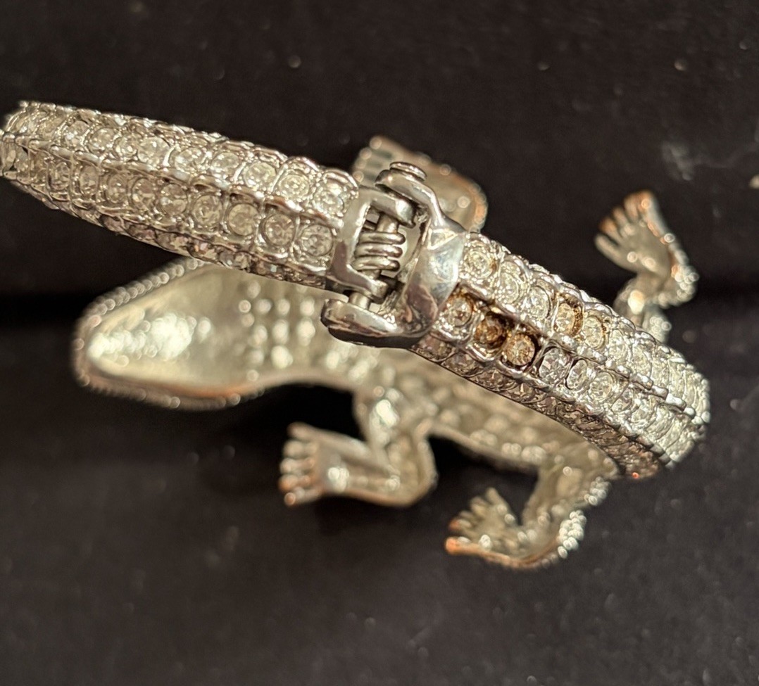Crystal Rhinestone Cocktail Bangle Bracelet Wrap Alligator – Flawed