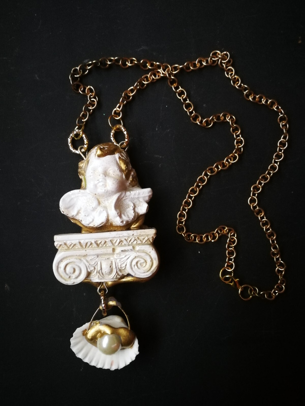 Winged Angel Cherub Talisman Baroque Pendant Amulet Shell Charm Jewelry Necklace