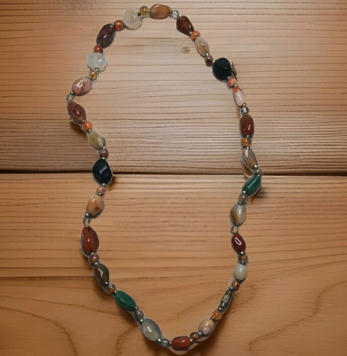 Vtg Natural Stone Beggars Necklace Boho Hippie Earthy Statement 24″ 93g