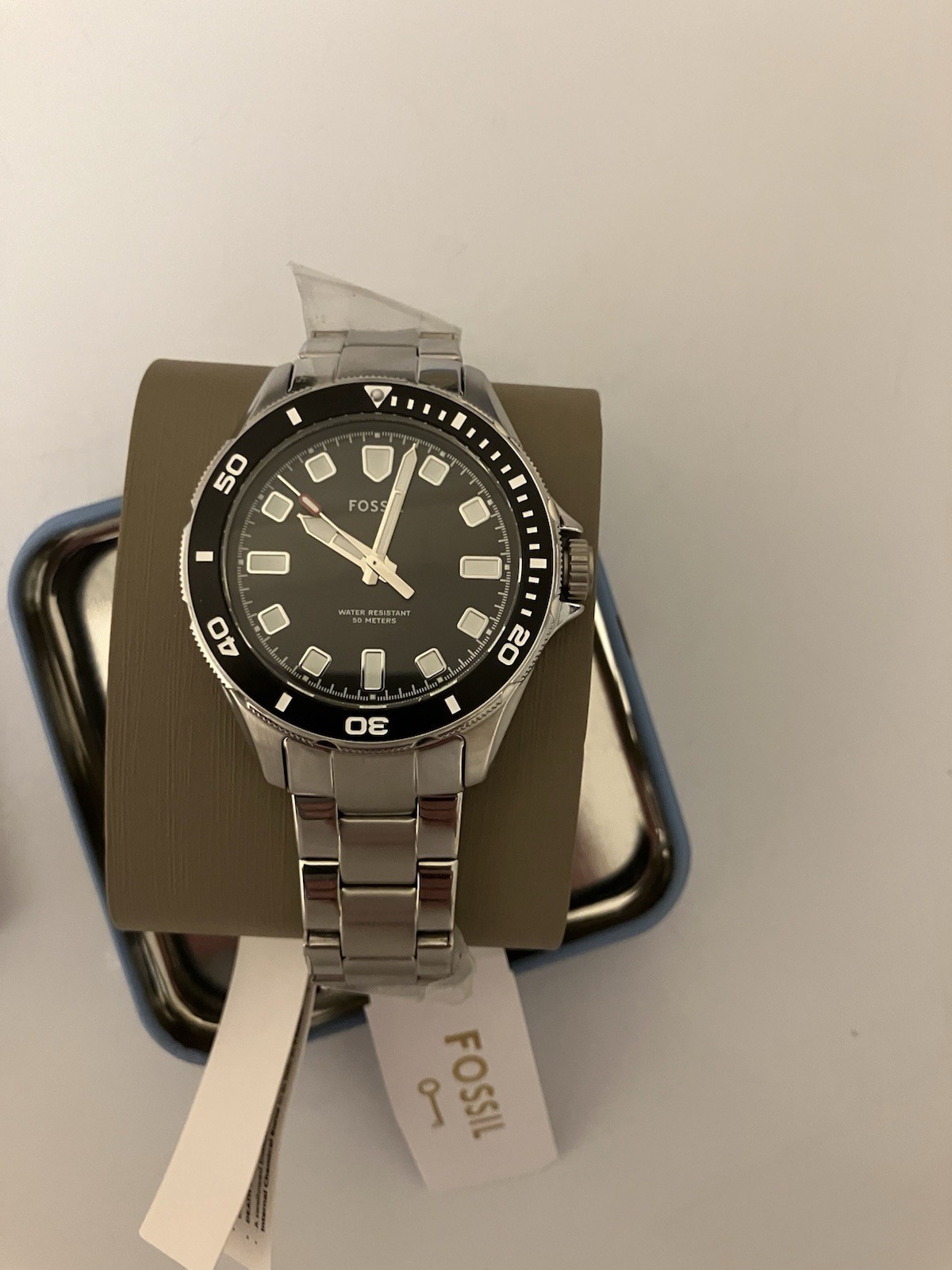 Fossil Blue Dive, Silver Stainless Steel Quartz Watch, Miyota 2115 Date, NIB