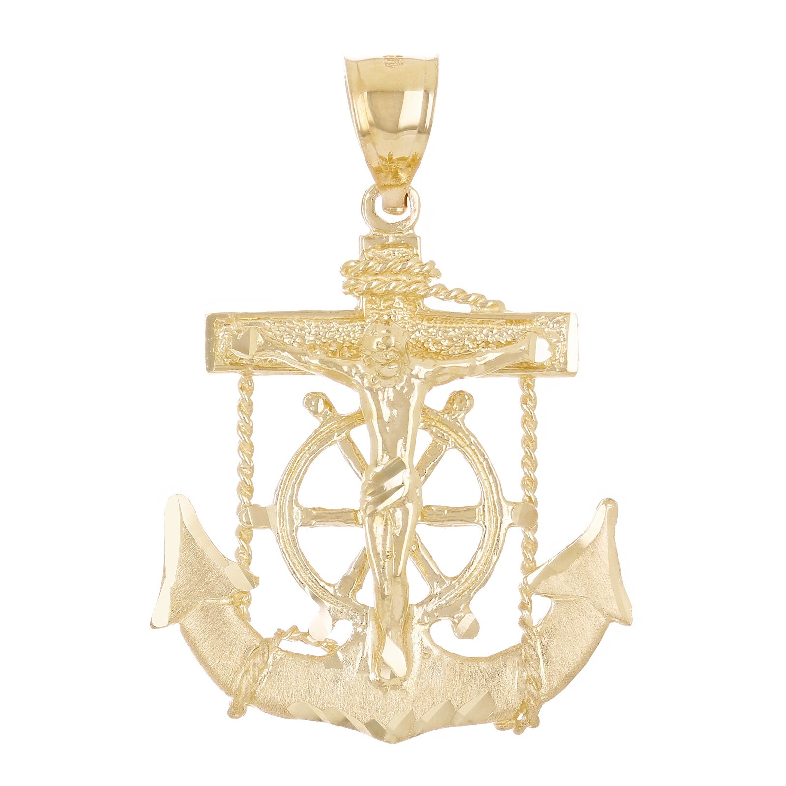 14k Yellow Gold Jesus Christ Cross Anchor Ship Mariners Pendant 1.5″ 5.1 grams