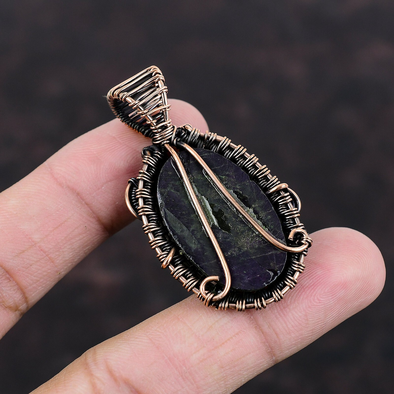 Women Day Gift Sugilite Wire Wrapped Pendant Handcrafted Copper Ethnic 1.97″