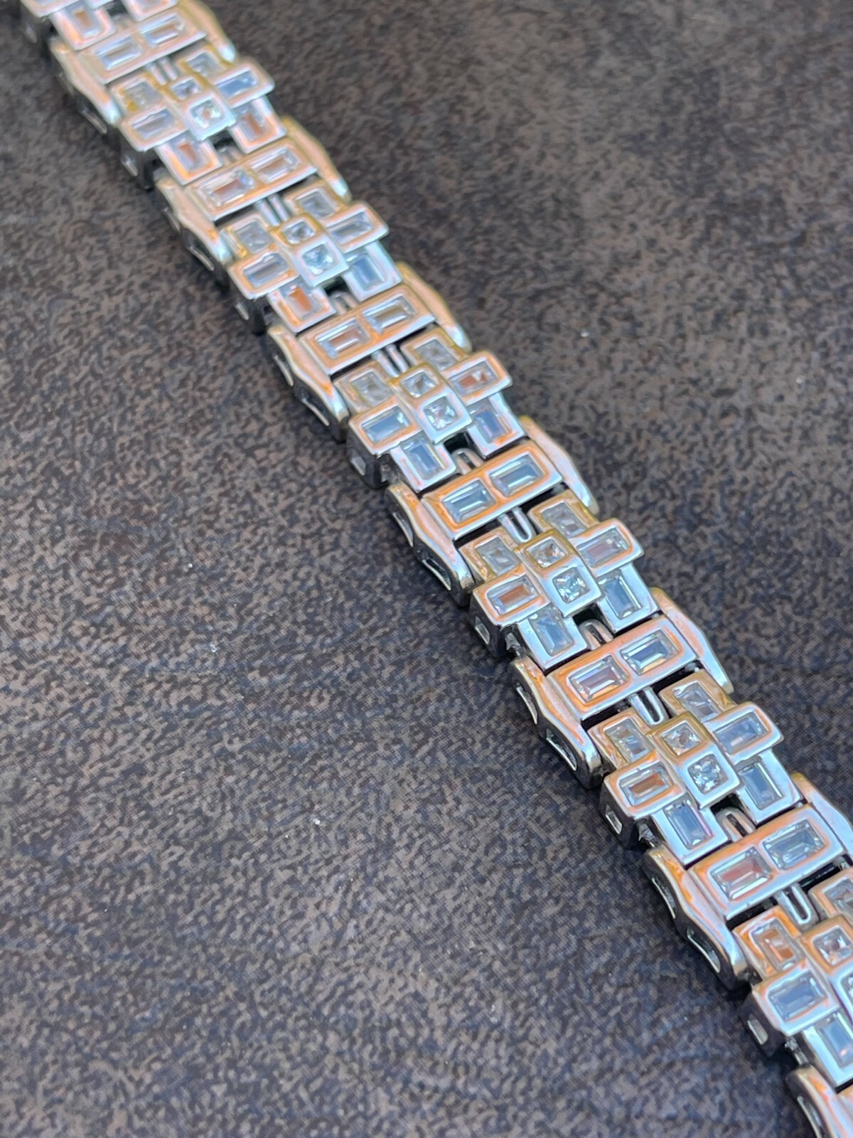 Mens Custom Link Bracelet Real 925 Sterling Silver Iced Baguette CZ Hip Hop