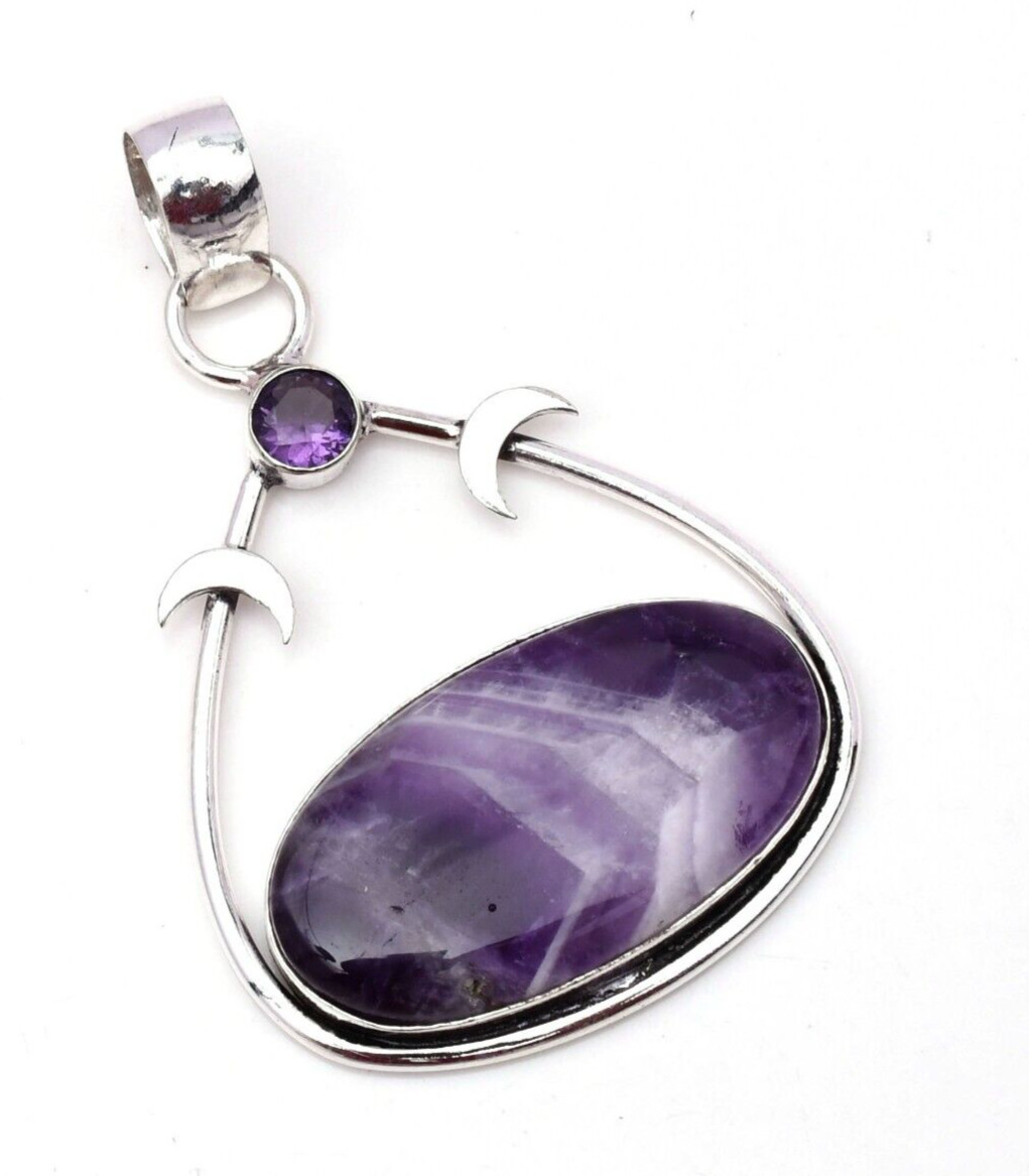 Amethyst Lace Gemstone 925 Sterling Silver Handmade Jewelry Pendant 2.05″