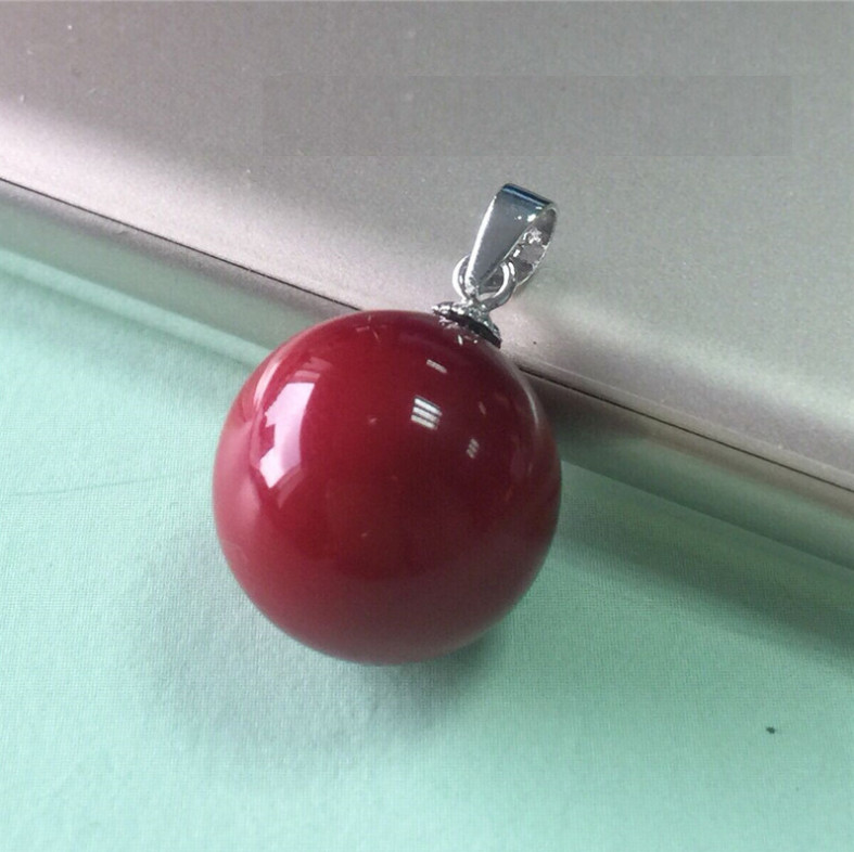 Red Natural Sea SHELL Pearl 12mm pendant 925 Silver 18″ Necklace gift Box PE33