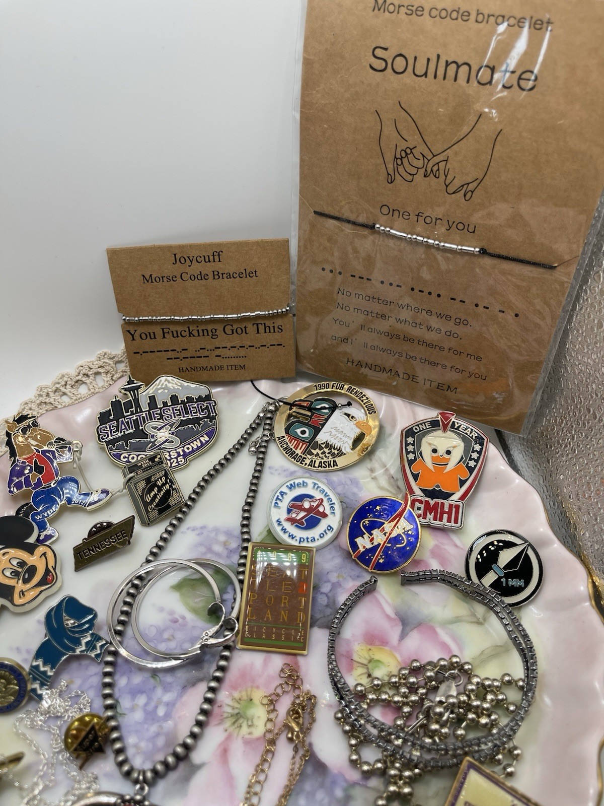 Mixed Lot Costume Jewelry, Necklaces, Pins, Bracelets, Cuffs And Earrings
