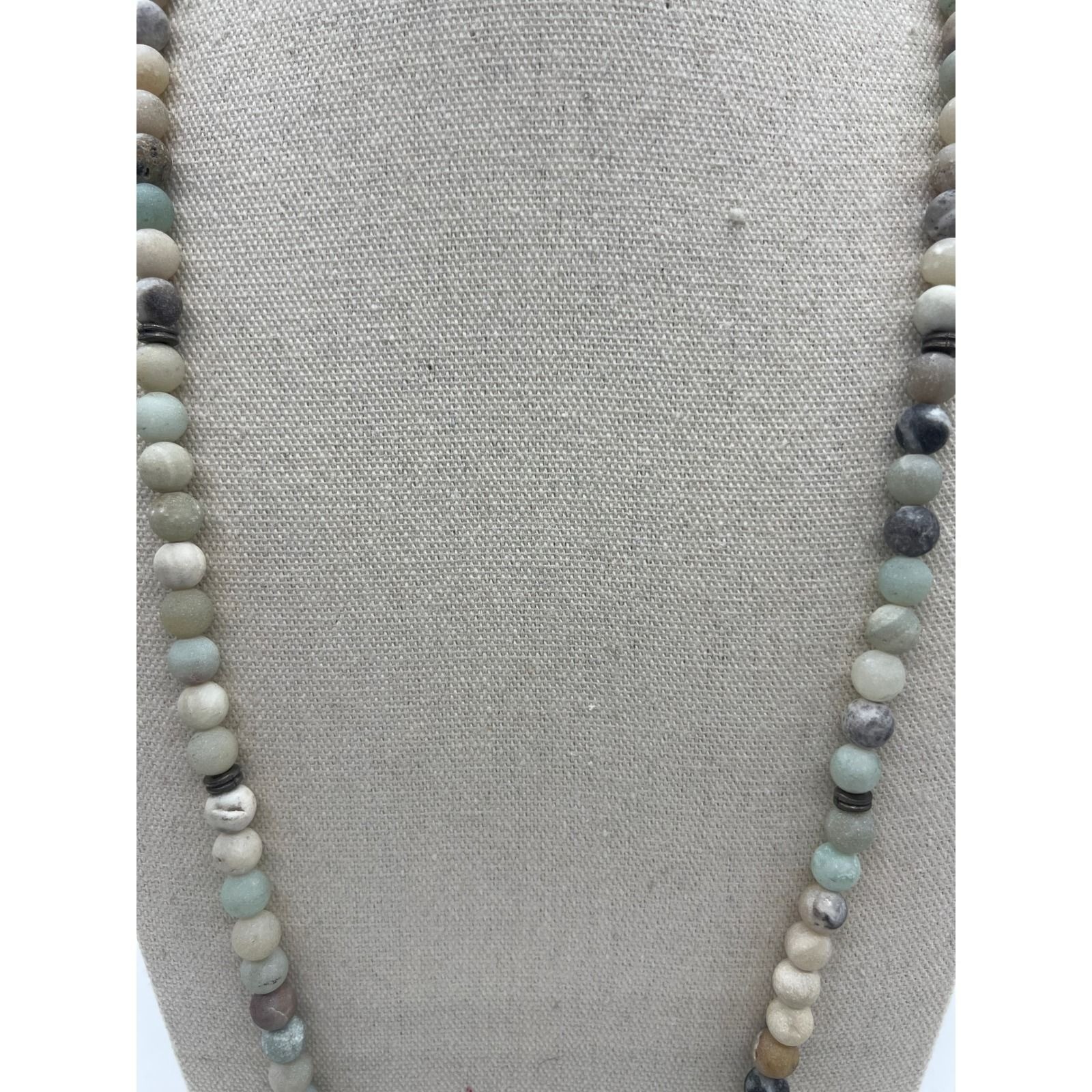 Amazonite Stone Beaded Lotus Necklace Boho Zen Spiritual Minimalist Blue