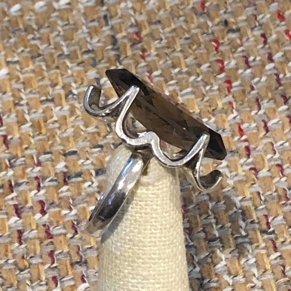 Faceted Smoky Quartz Faceted Tension Mount Vintage Sterling Silver Ring Sz 6