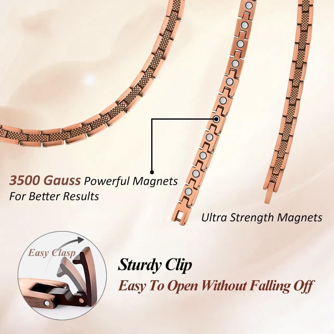 Copper Magnetic Necklace for Women Men 99.9% Solid Pure Copper Necklace 20.9in