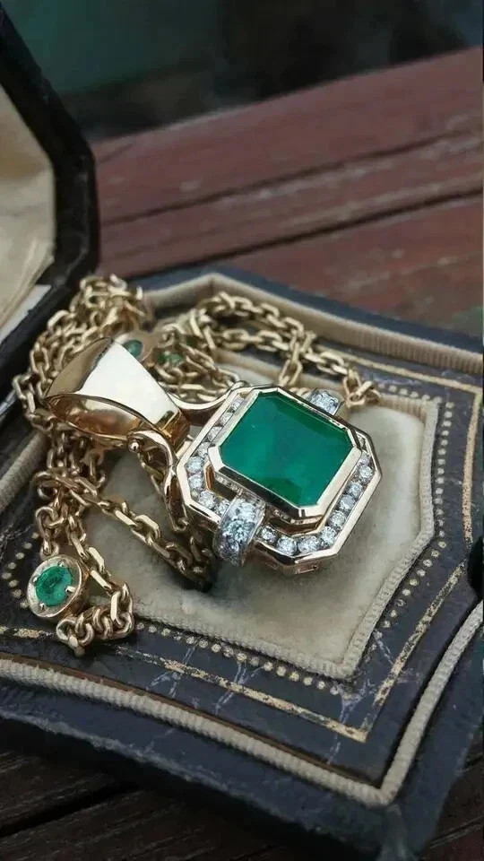 2.50 Ct Asscher Cut Lab Created Emerald Halo Pendant 14K Yellow Gold Plated