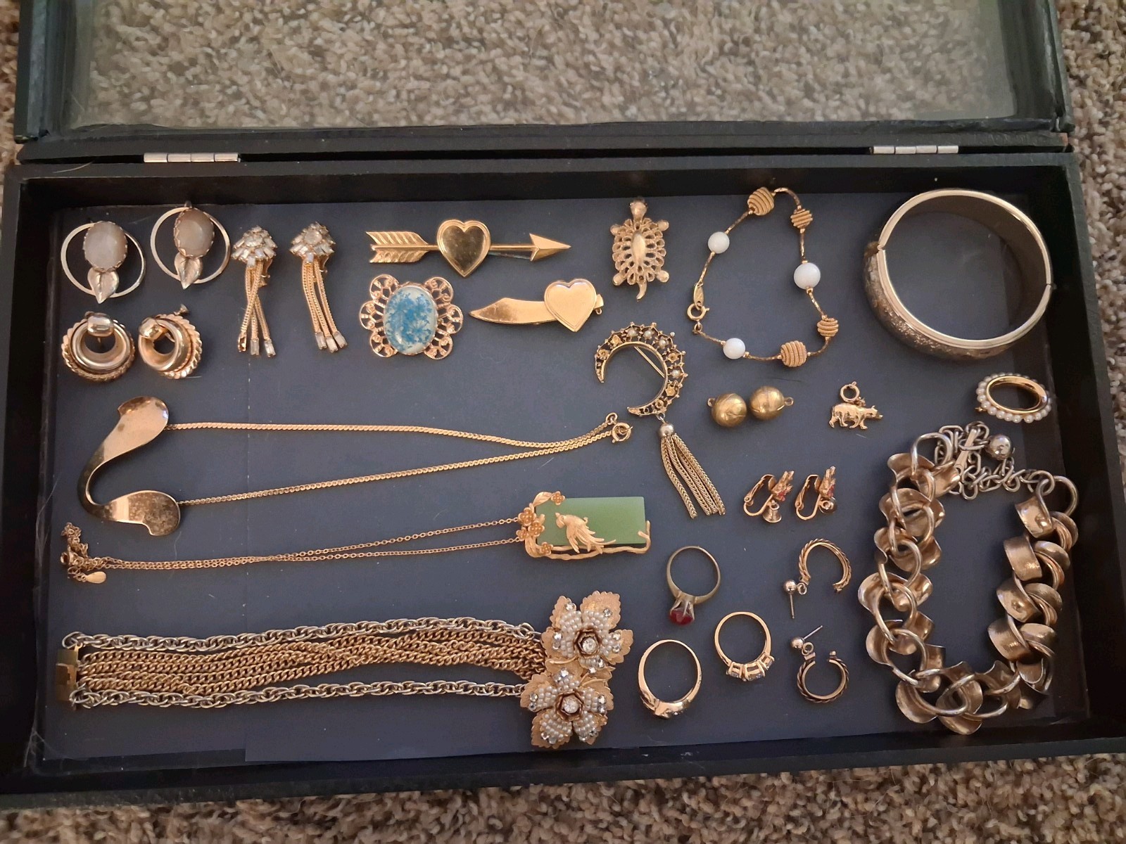 ANTIQUE VINTAGE 12k GOLD FILLED JEWELRY 30+ PC LOT BROOCHES EARRINGS BRACELETS