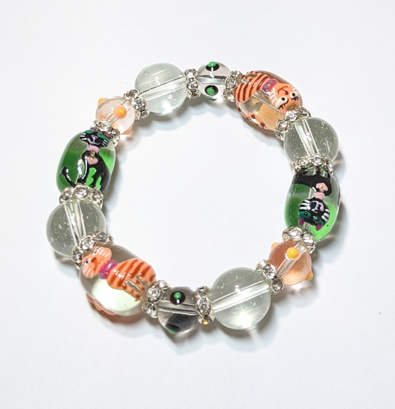 Cat Bracelets Princess Kitty Bracelet Lot of 4 Beaded Stretch Handmade Beaded
