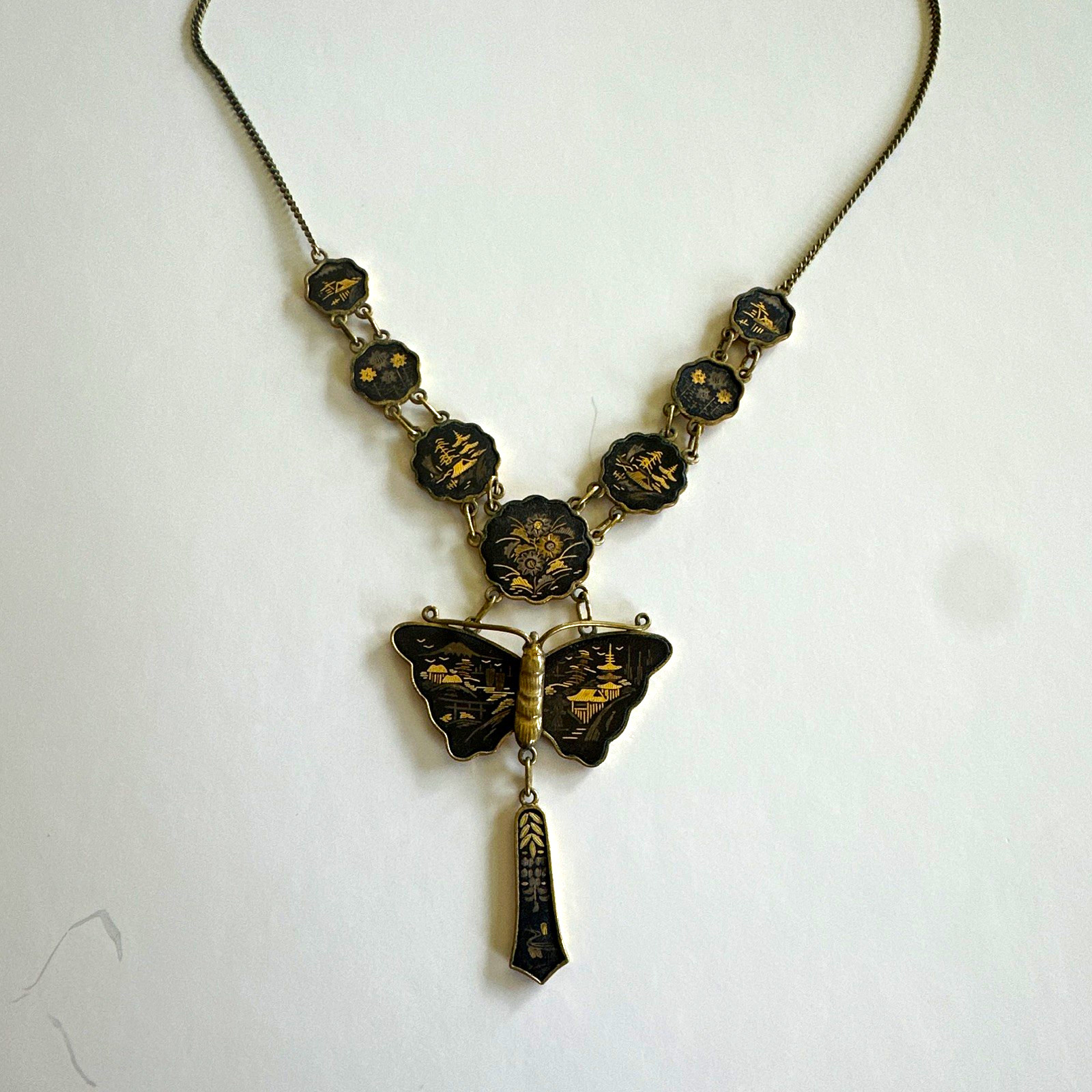 vintage Japanese Gold plated Damascene necklace by Amita