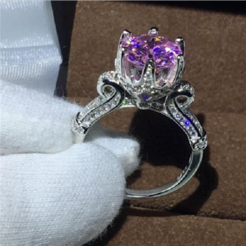 2.30Ct Round Lab-Created Ruby Flower Engagement Ring 14K White Gold Finish