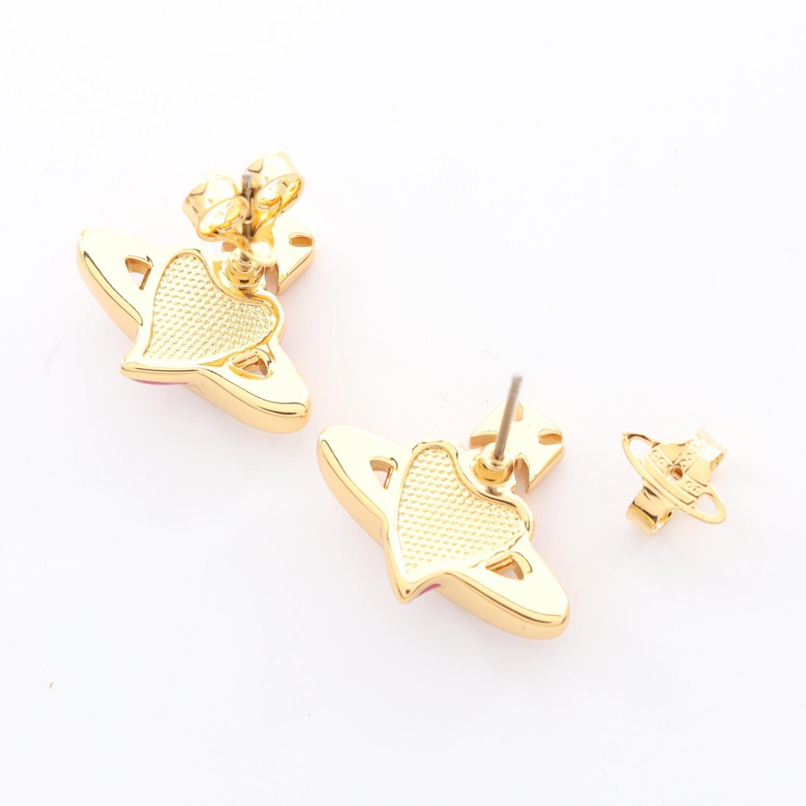 Vivienne Westwood NEW DIAMANTE HEART Pierced Earrings Gold Plated Rhinestone NEW