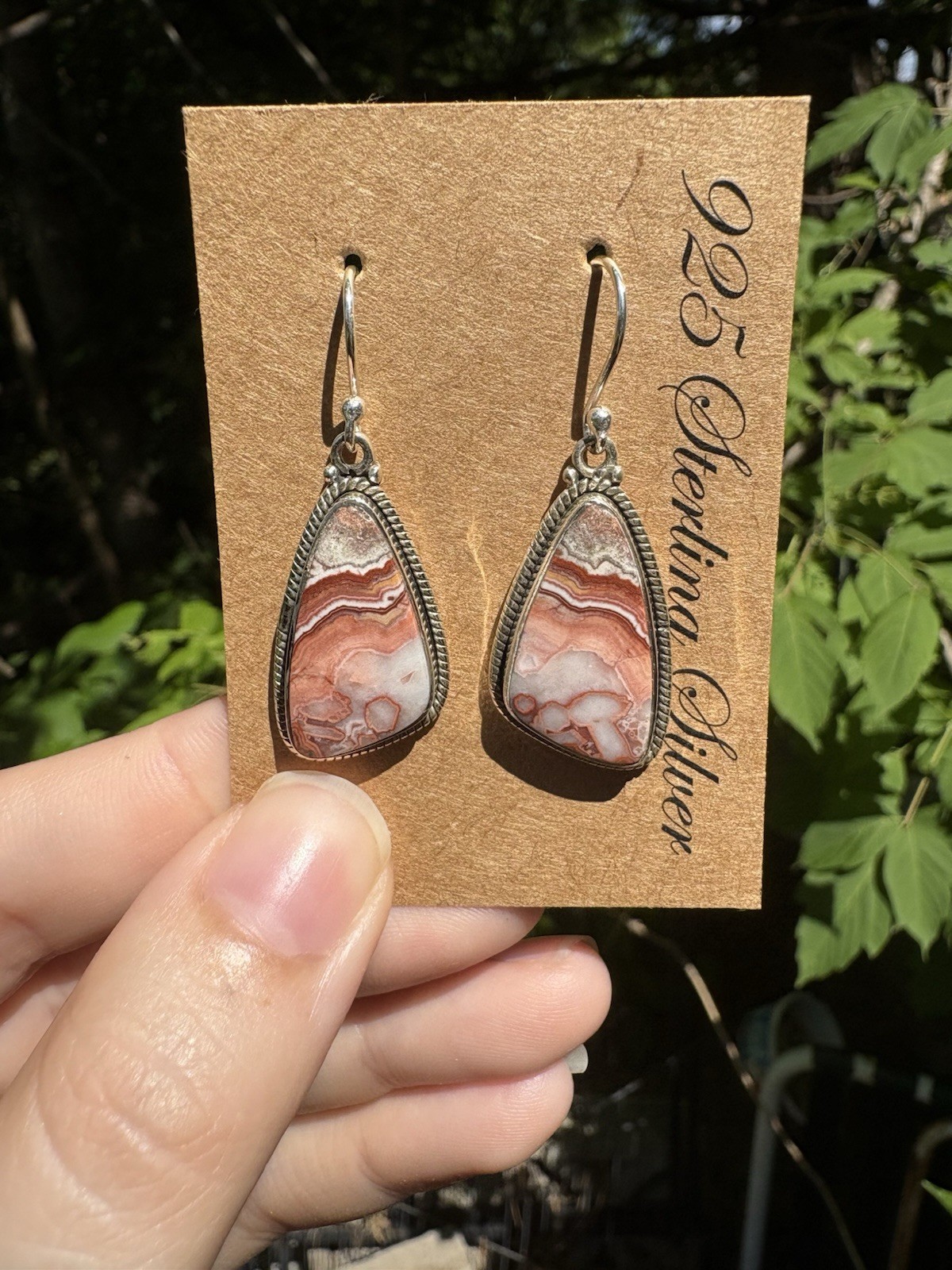 Solid Sterling Crazy Lace Agate Earrings