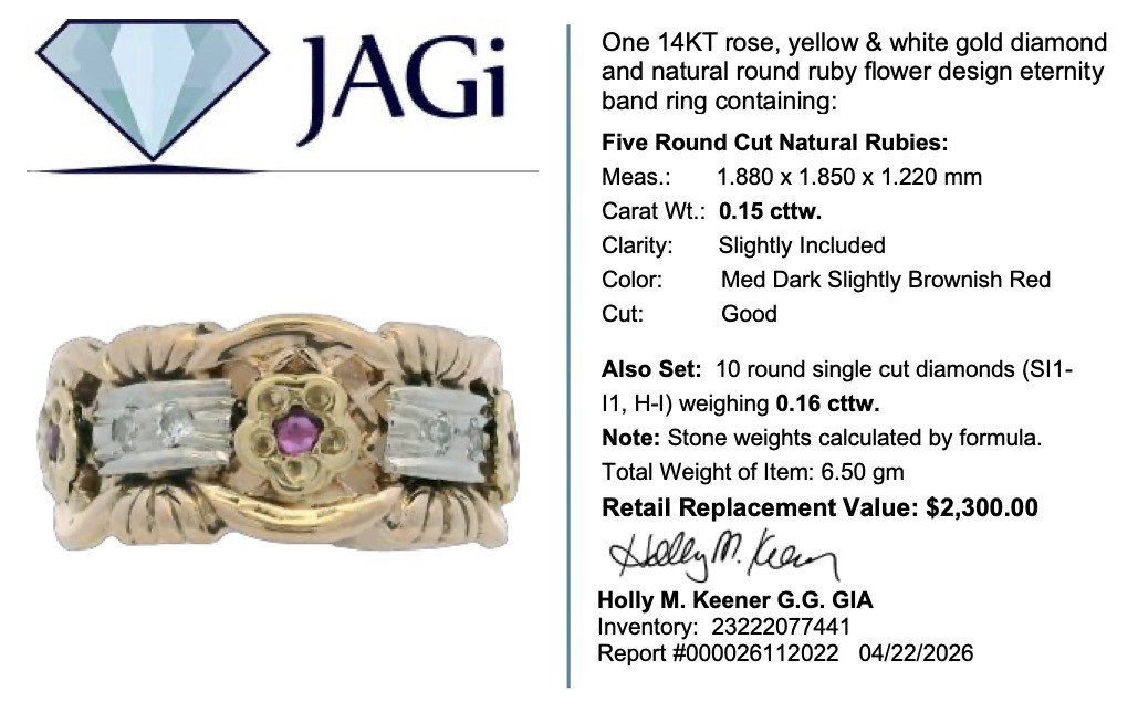 .31ctw Ruby and Diamond Flower Design Eternity Band 14k Multi-Tone Gold Size 7.5