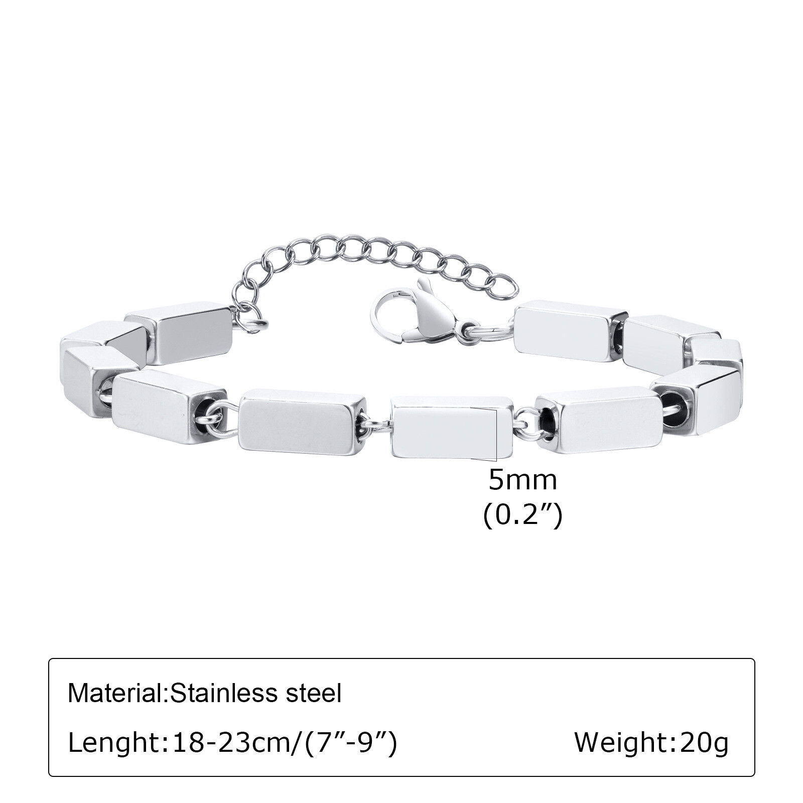 7″-9″ Silver Black Chain Bracelet Retro Men’s Stainless Steel Engagement 18-23cm