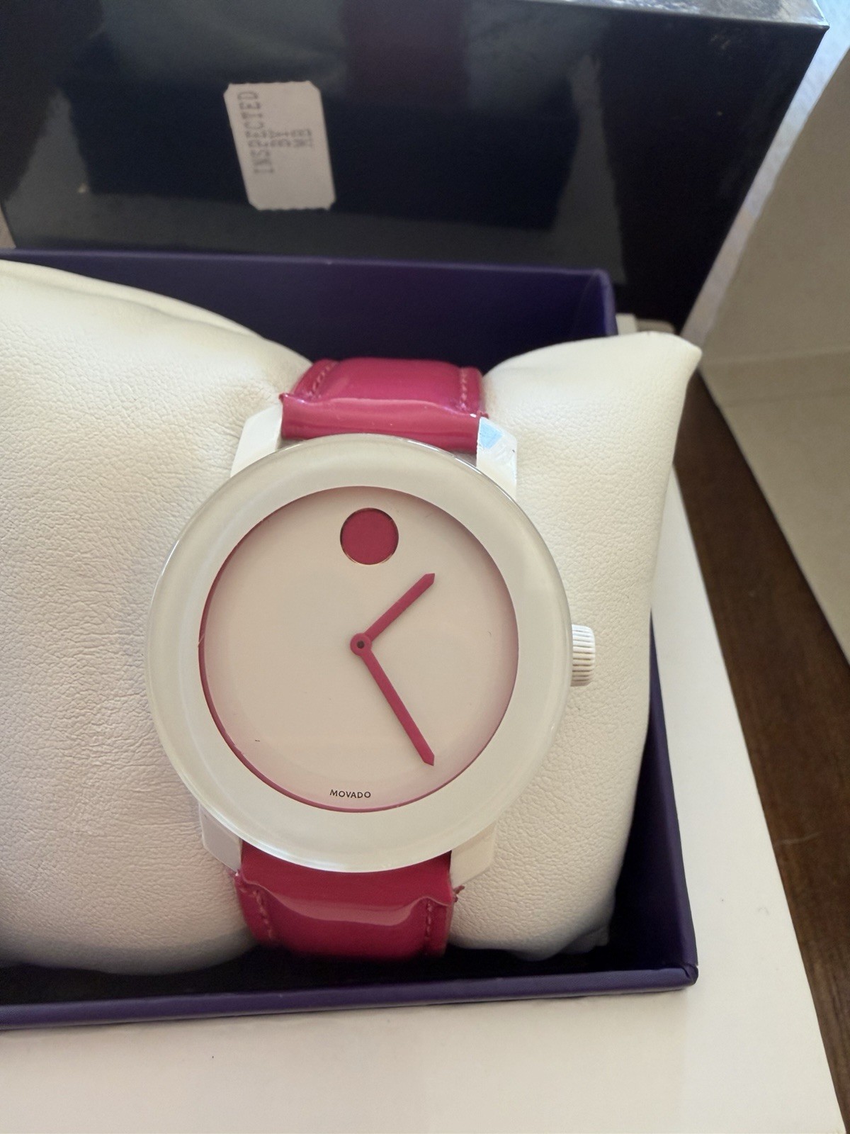 Movado Women’s BOLD Pink Leather Pink Dot Swiss 36mm Steel Watch 3600177