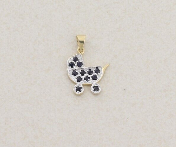 Pendant Only 14k Yellow Gold Natural Sapphire Baby Carriage September Birthstone