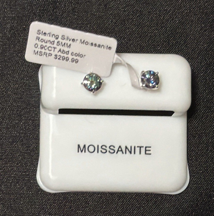 925 Sterling Silver Round 5mm Moissanite Stud Earrings GRA VVS1 Butterfly