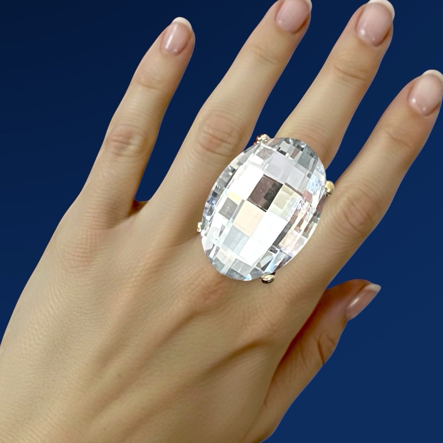 Oversized Oval Clear Crystals Adjustable Statement Big Party Ring Drag Queen.
