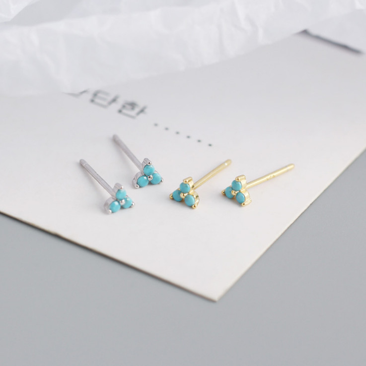 14K Gold Sterling Silver Lovely Adorable Tiny Triangle CZ Stud Earrings 4mm AJ