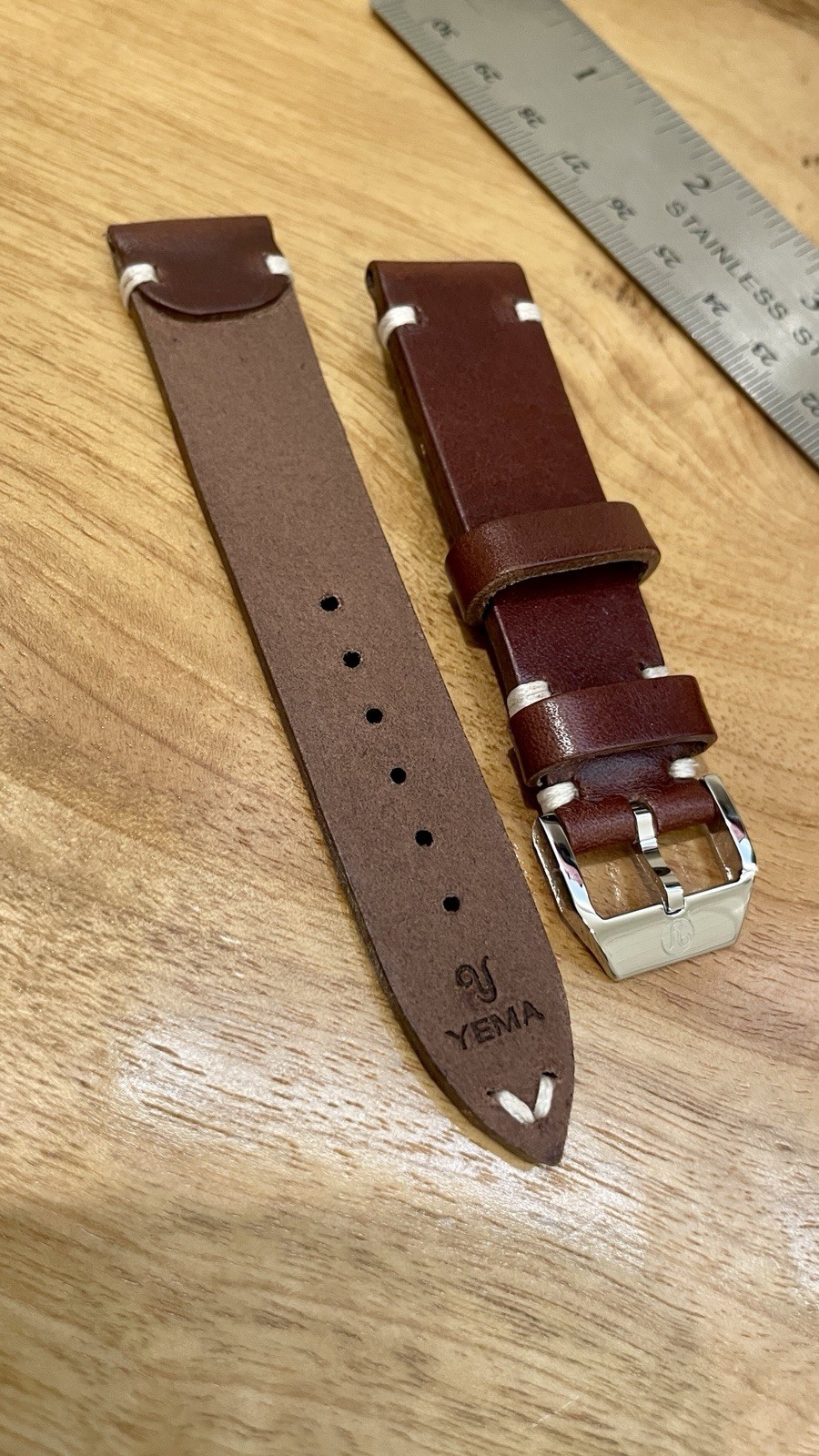 New Yema 20mm Brown Leather Strap Vintage Style w/ Buckle and Spring Bars