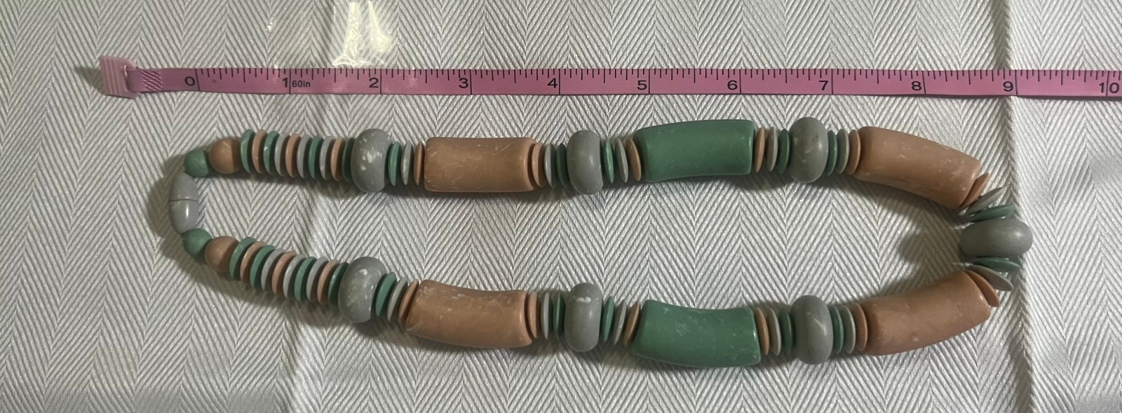 Vintage Southwest Style Bead Necklace Sage Green Peach Gray Matte Statement 20″
