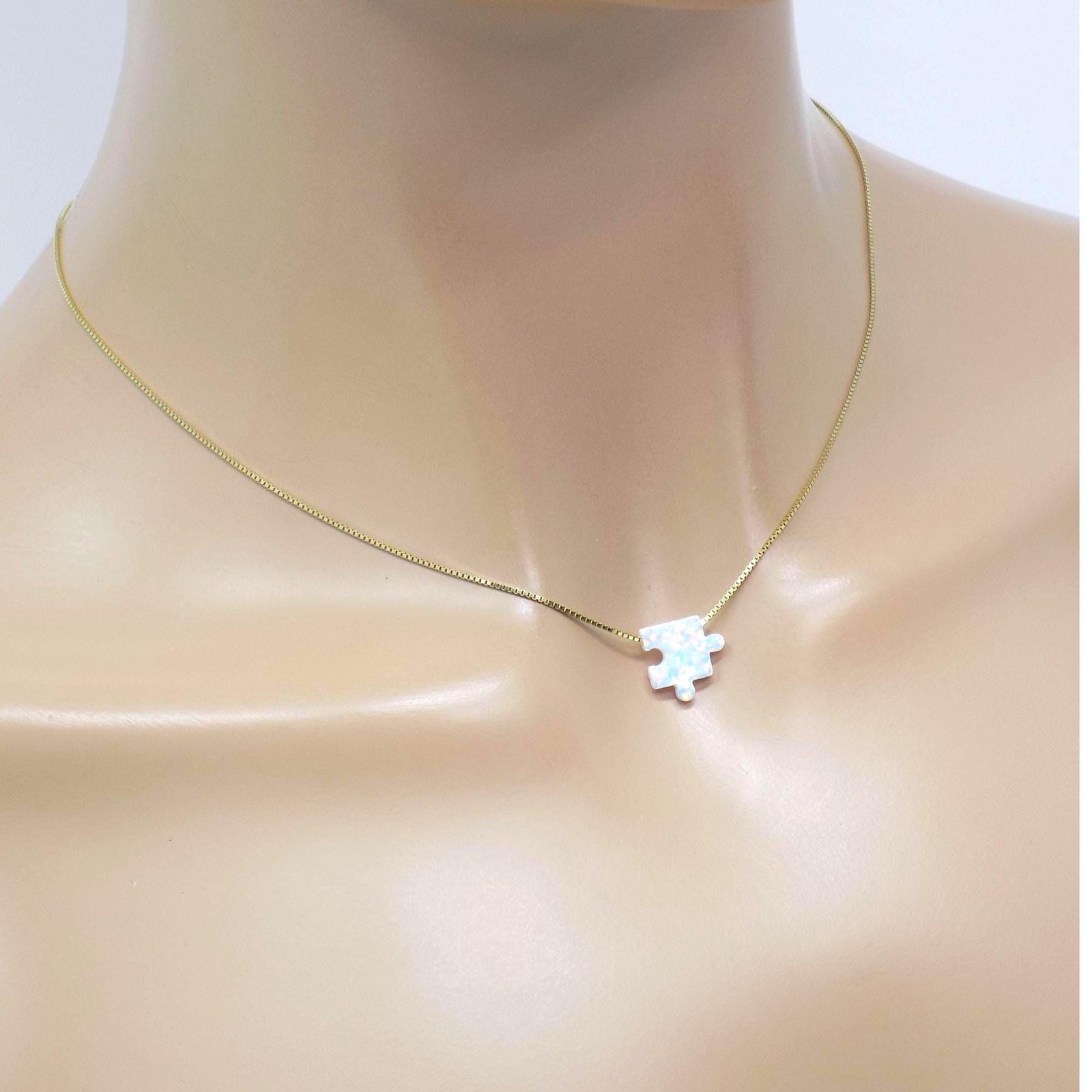 Puzzle Piece Necklace Lab Created Opal 925 Sterling Silver Autism Awareness Gift