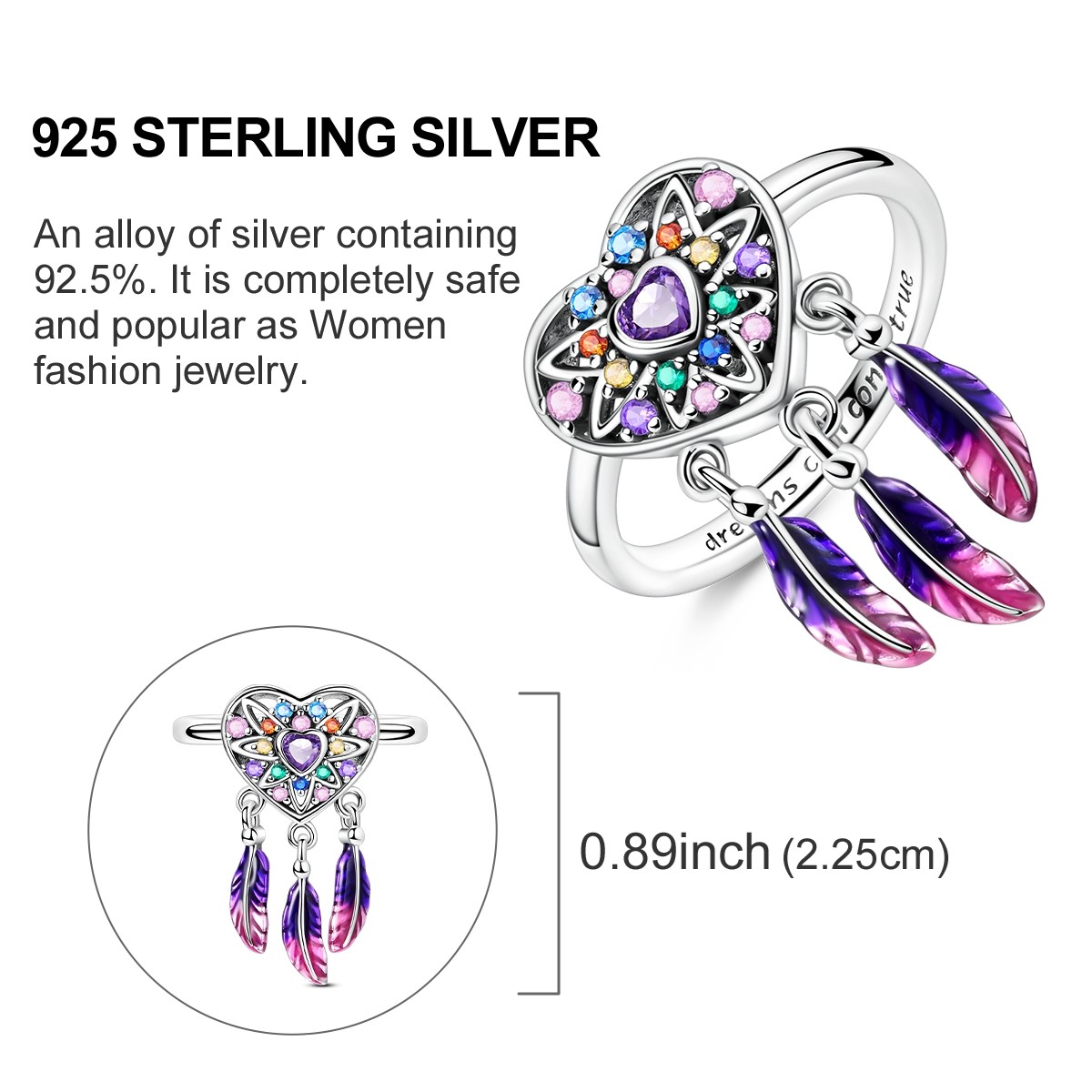 LAZA Original 925 Sterling Silver Dreamy Heart Dream Finger Ring Women Jewelry