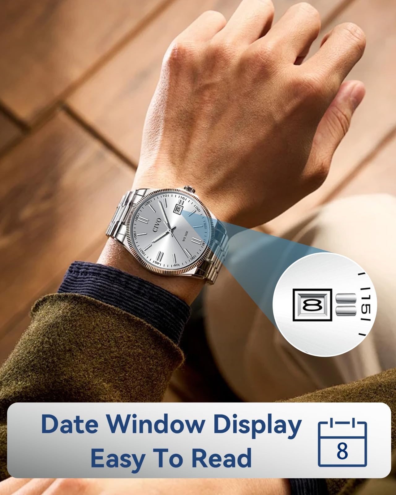 Stylish Men’s Analog Watch – Easy-to-Read Date Display, Stainless Steel Dress Wa