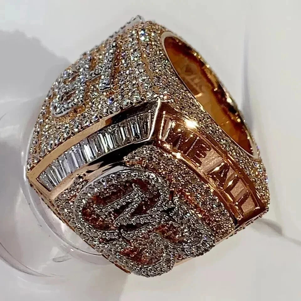 5Ct Round Cut Lab Created Diamond Customize Letter Men’s Ring 14K Rose Gold Over