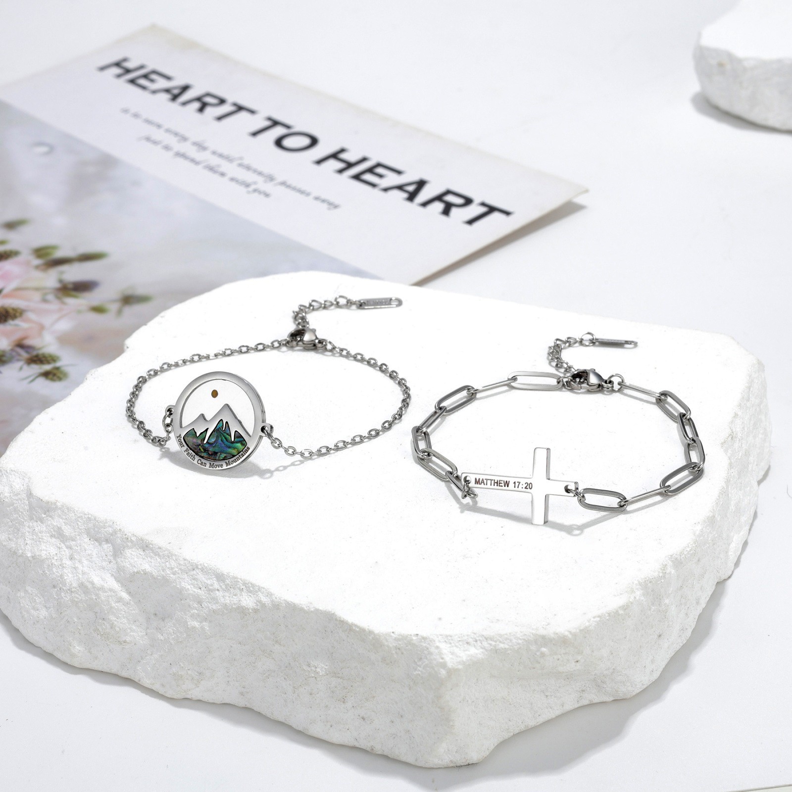 2Pcs Womens Christian Mustard Seed Cross Bracelet Faith Gift For First Communion