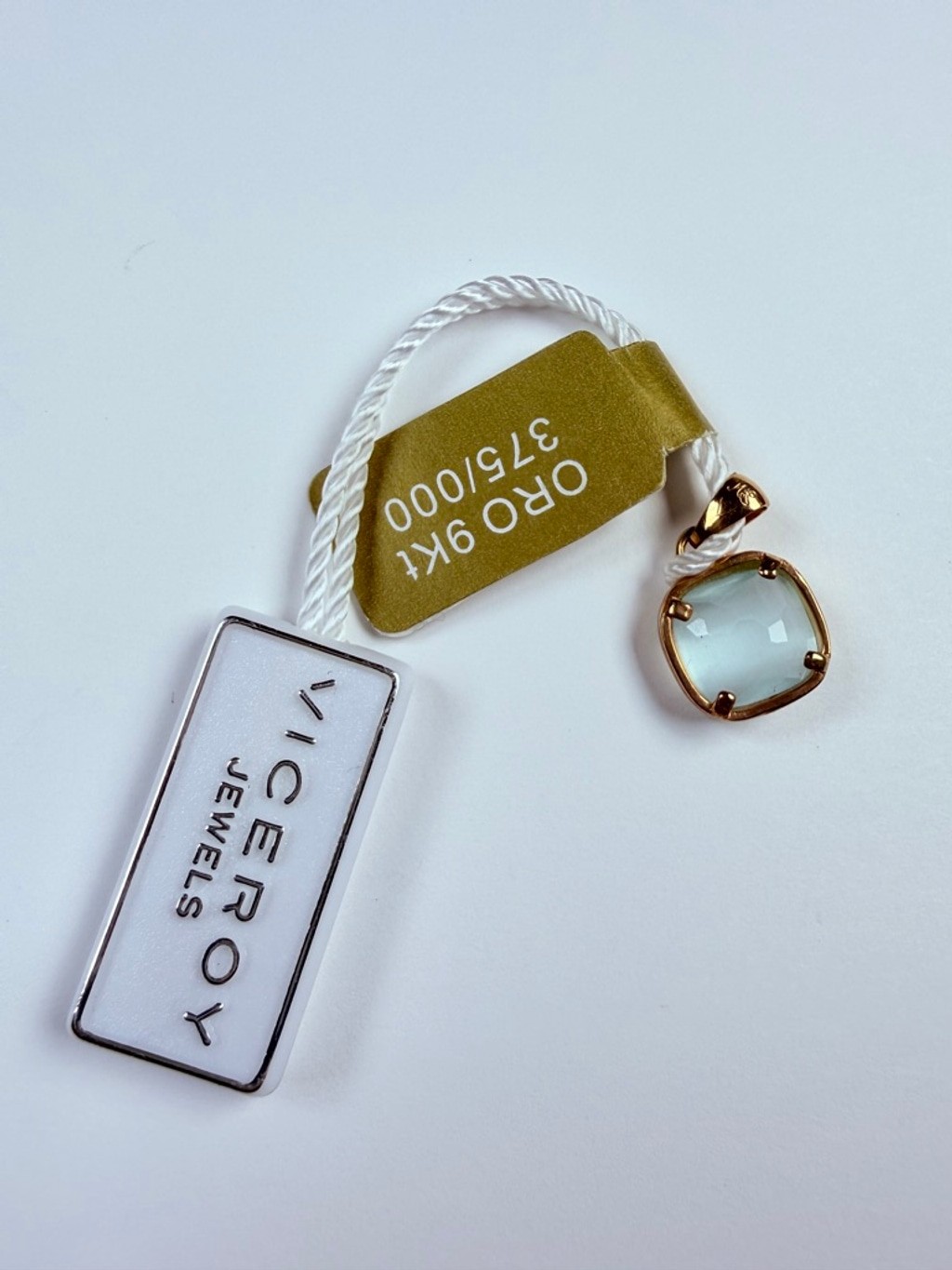 9K Solid Yellow Gold Blue Quartz Cushion Faceted Charm Necklace Pendant NEW NWT