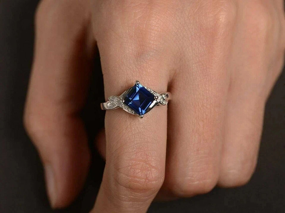 2Ct Princess Cut Lab Created Sapphire Women’s Wedding Ring 14K White Gold Plated