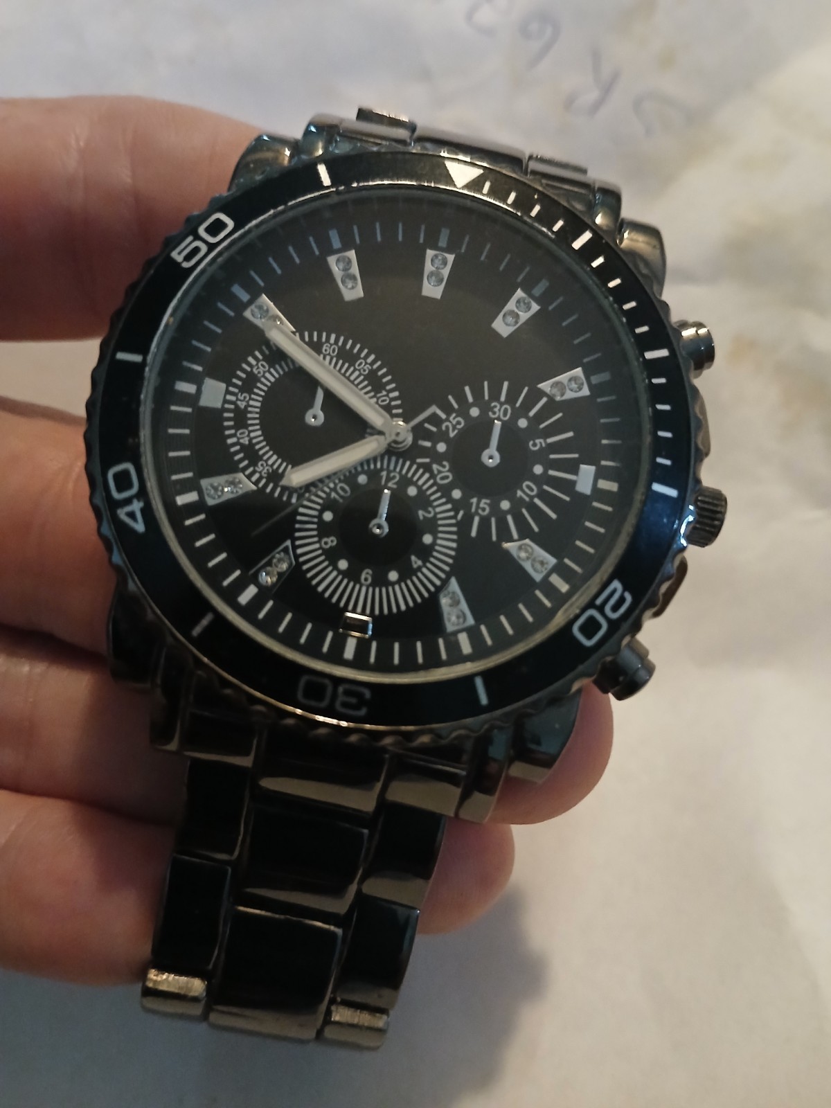 Accutime Watch Corp Men’s 8” Black Watch Metal BAND AND STONES