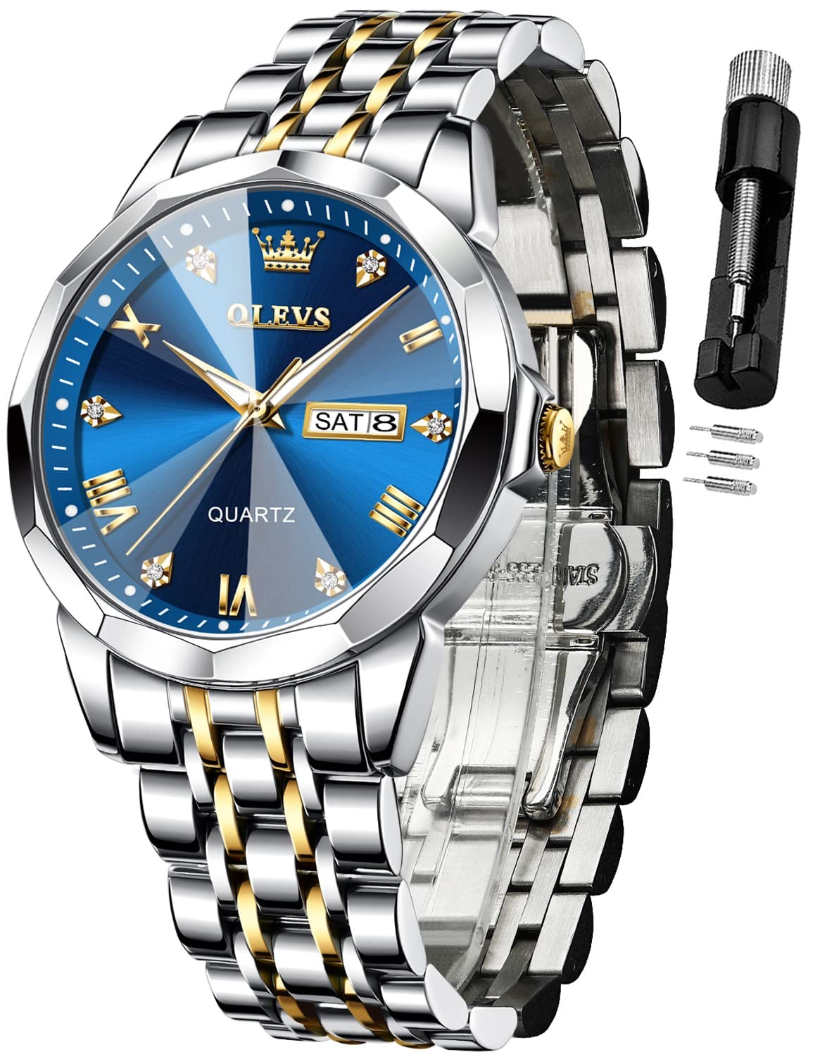 OLEVS Watch for Men Diamond Business Steel Waterproof Luxury Casual Wrist Watch
