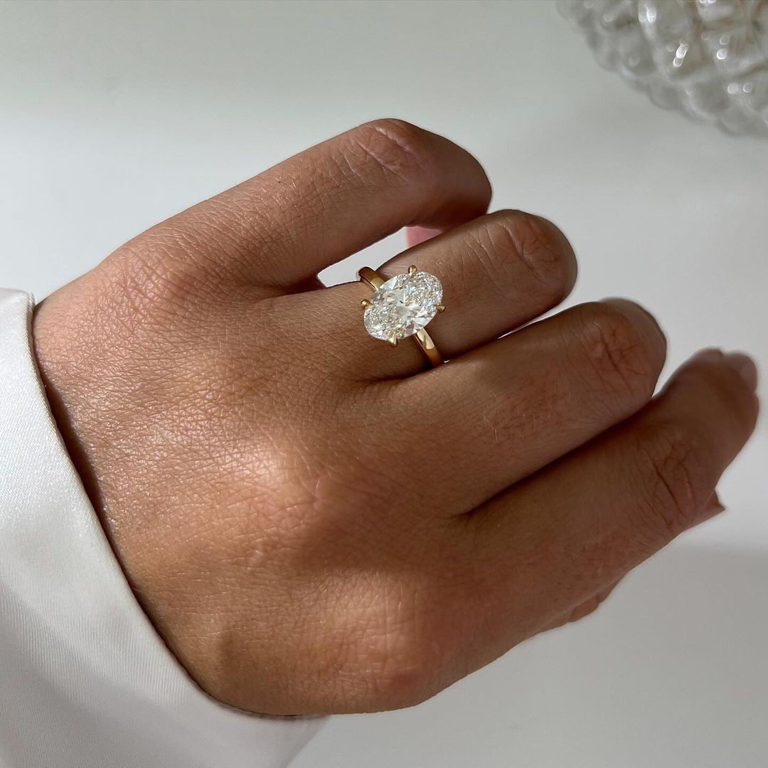 Oval Cut Moissanite Hidden Halo Ring 925 Sterling Silver Engagement Ring