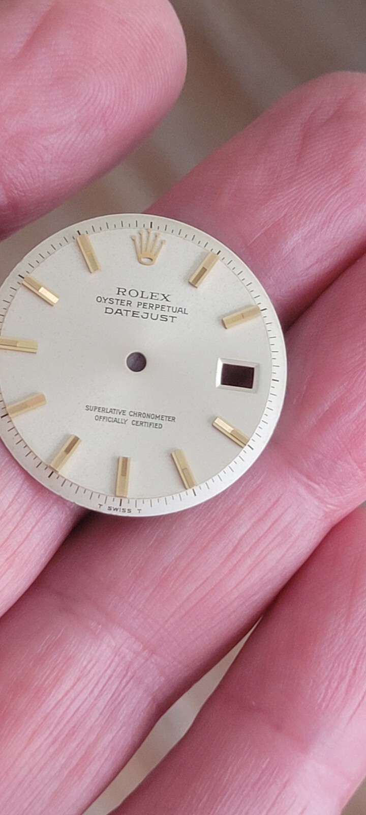 Rolex 100% genuine pie pan 36 mm non quick set 1601 dial silver rare markers!